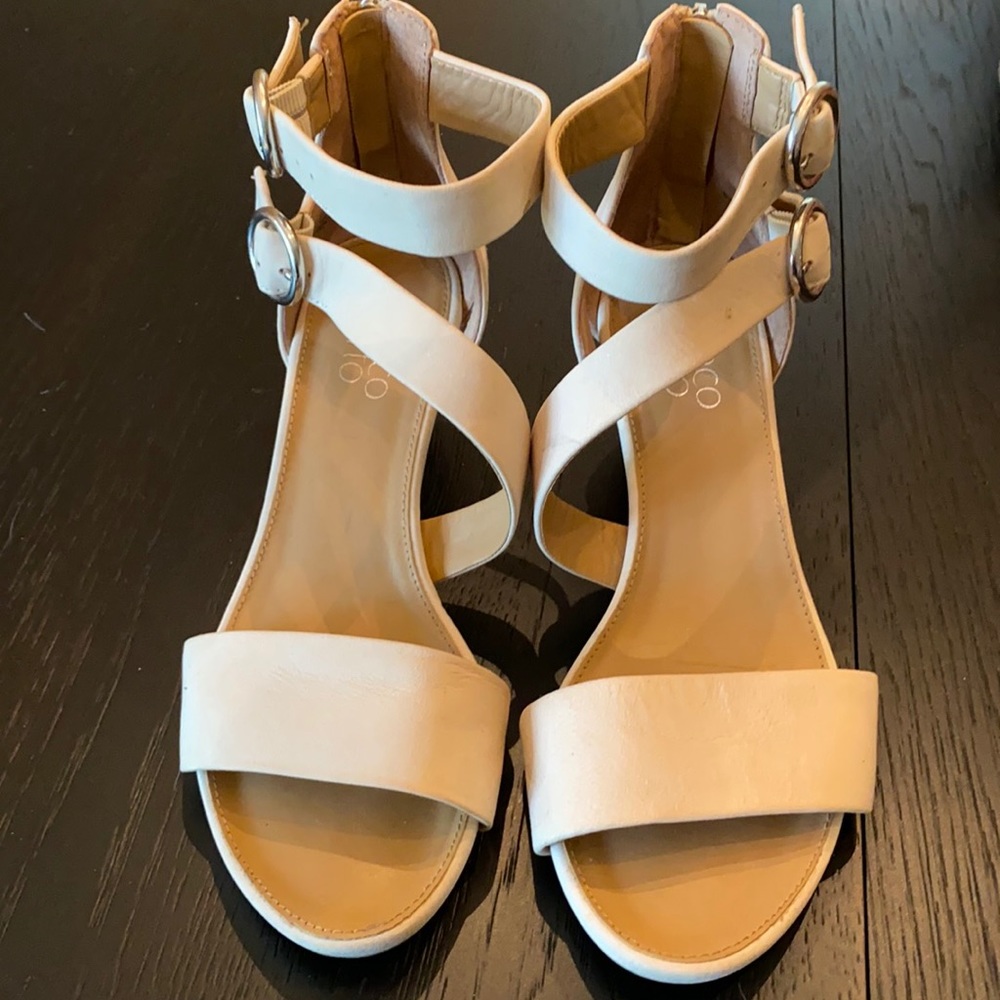 Cream colored leather wedges